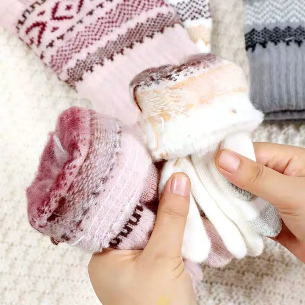 Fleece Lined Knitted Gloves Winter Thermal Jacquard Touchscreen Mittens Thickened Windproof Outdoor Cycling Gear For Unisex Use