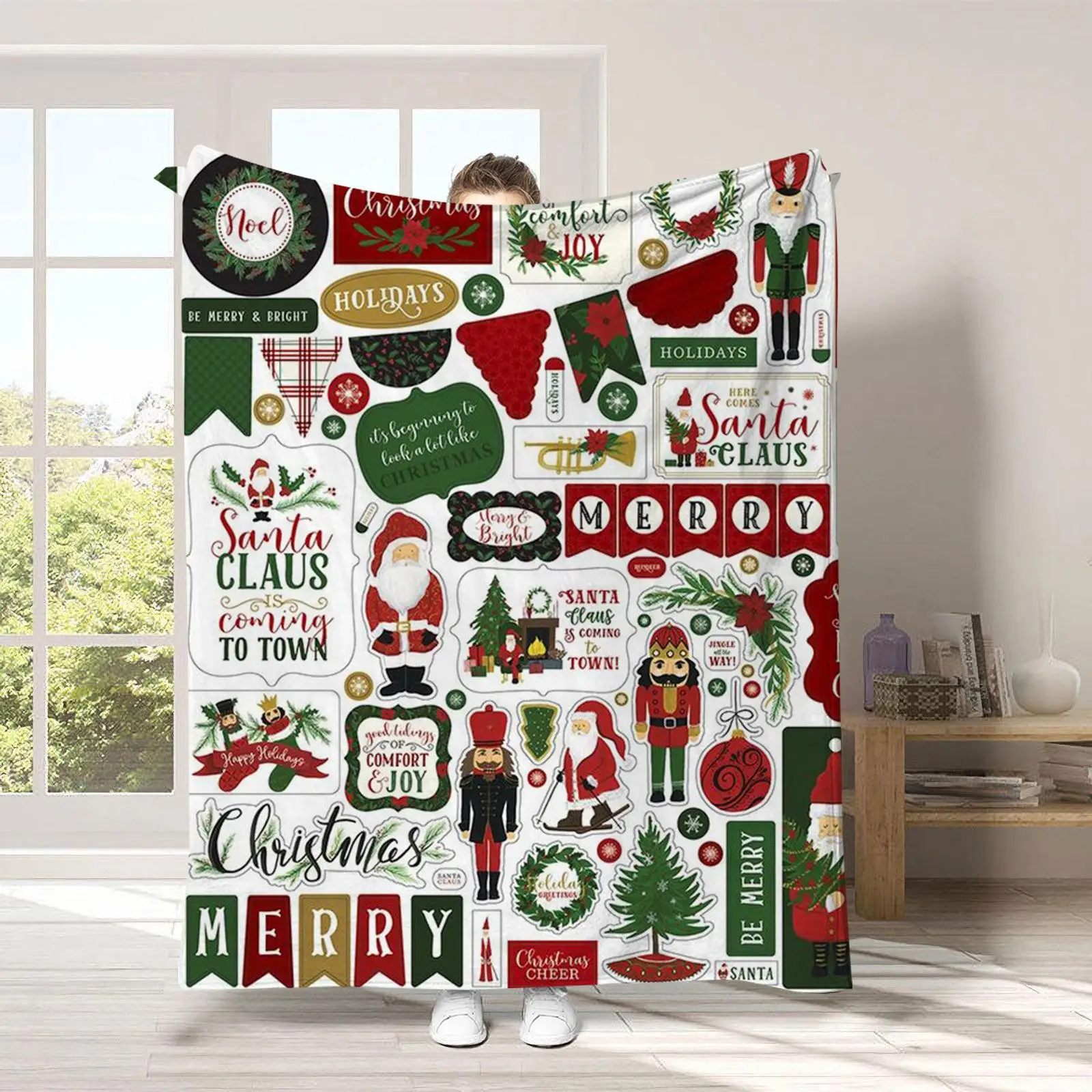 Christmas cartoon digital-printed polyester Bedroom velvet flannel cover blanket Fleece soft sofa cover blankets for beds