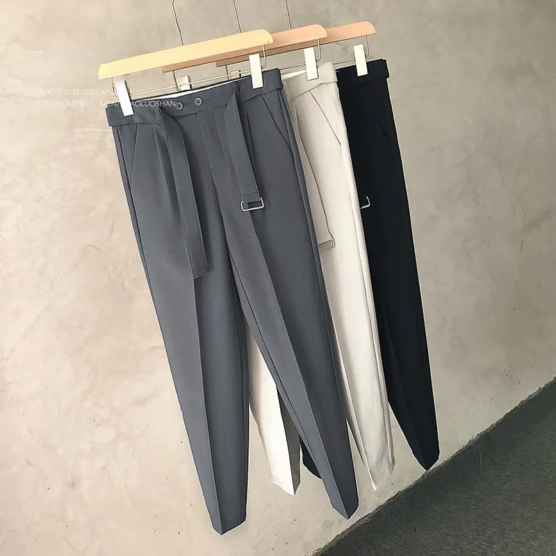 

Мужские повседневные брюки свободного кроя, прямые брюки с драпировкой, модные корейские брюки-костюм из девяти частей