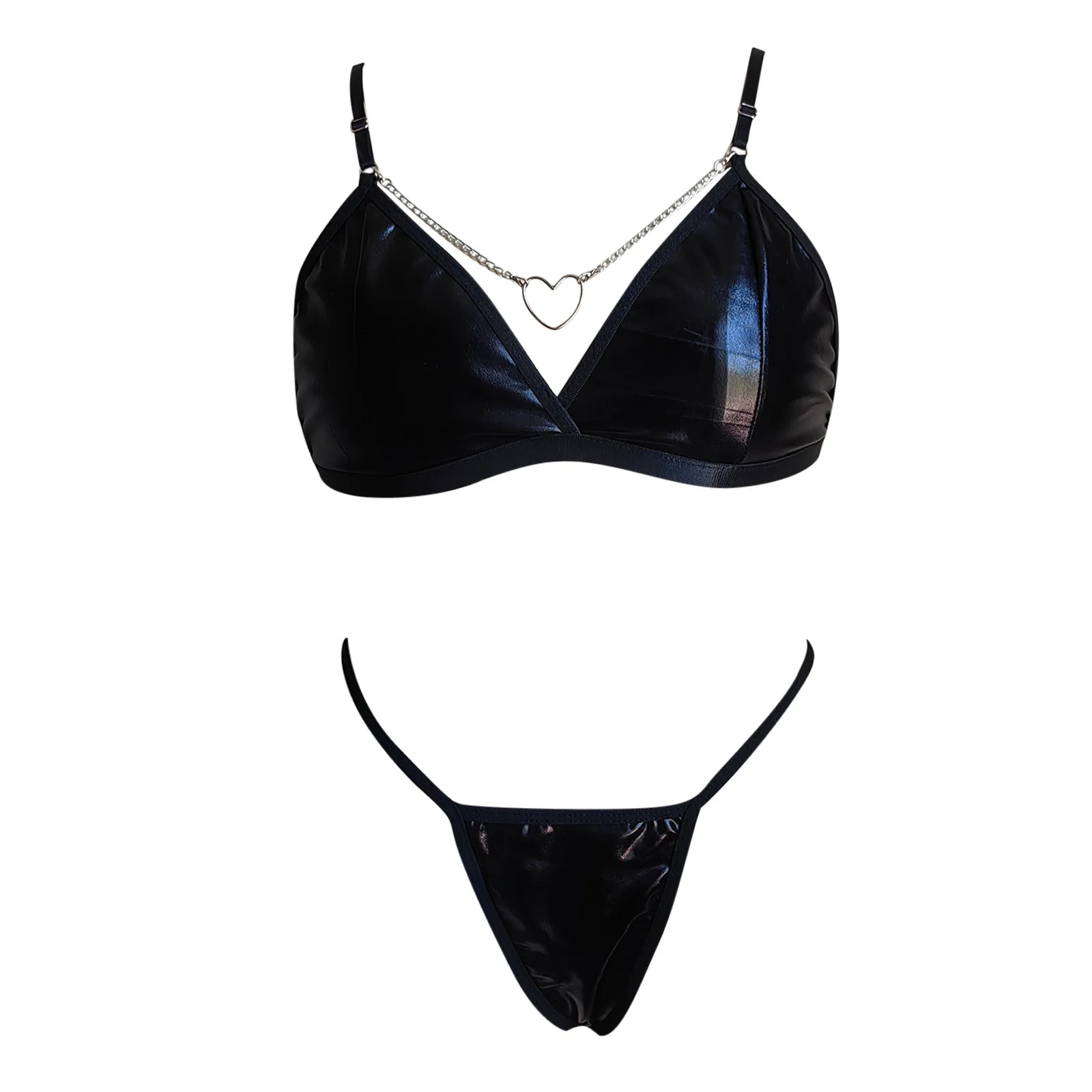 womens two Piece erotic lingerie set Lacquer leather bra and panty Pure desire outfit Intimates 2pc Sexy Costumes - Image 5