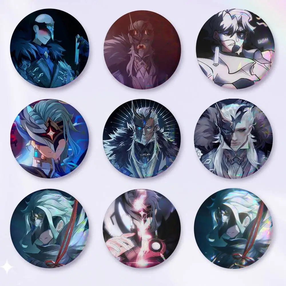 A-Genshin Impact Fatui Pierro Dottore Badge On Backpack Accessories Manga Pins Round Brooches For Clothes Bag Decor Gifts