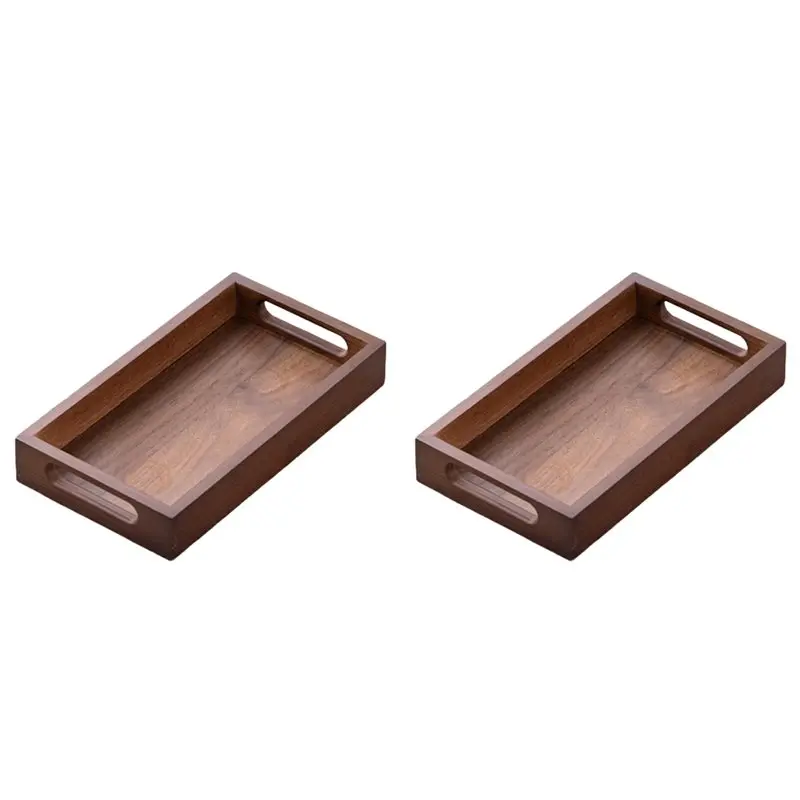 A69E2X Rectangular Bamboo Wood Tea Tray Display Plate Walnut Color Cup Storage Handle Japanese Tea Set Tray 29X20x4cm