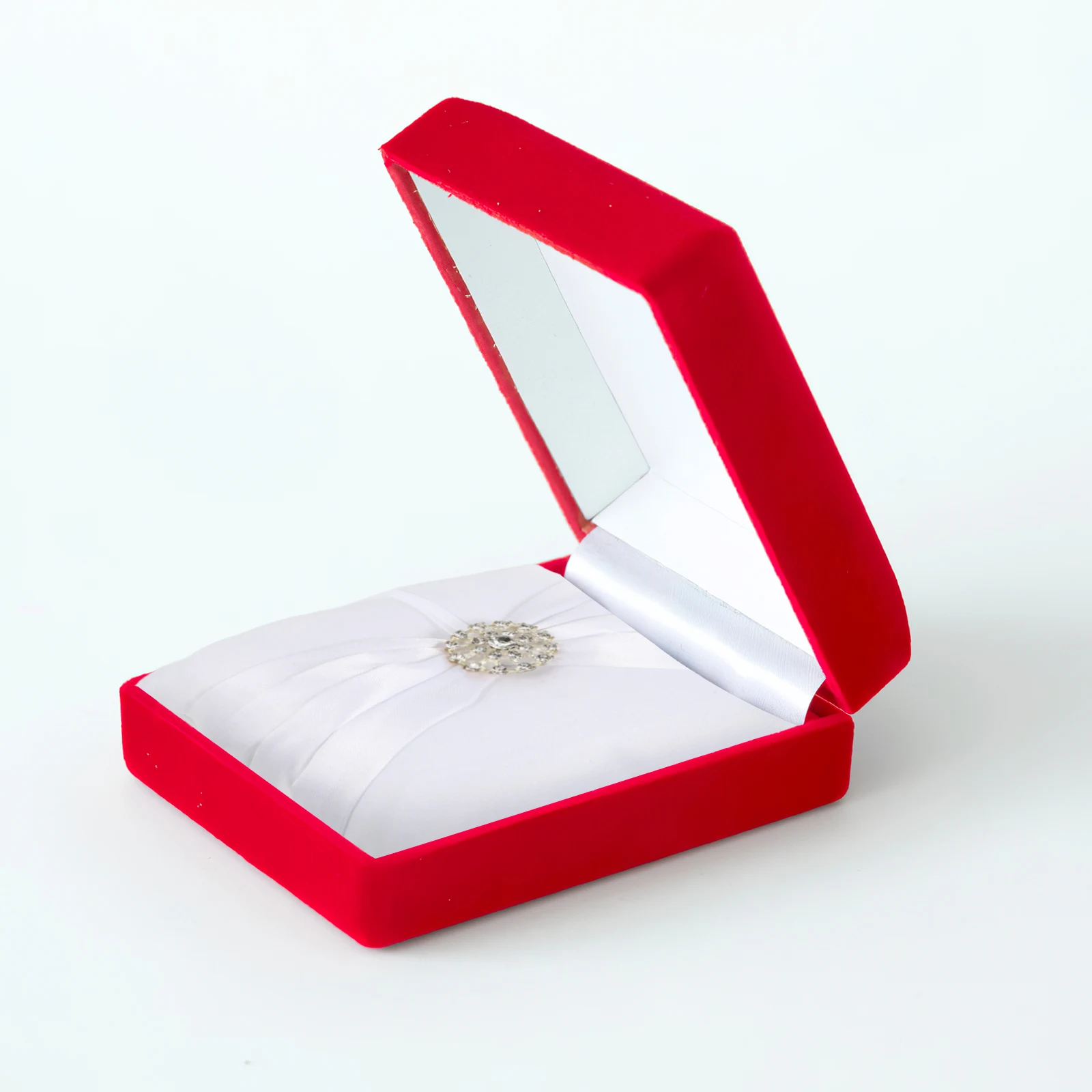 

10*10Cm White Rhinestone Wedding Ring Pillow Satin Ribbon Bridal Ceremony Ring Bearer Cushion Party Decoration