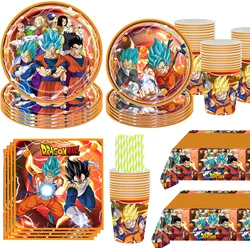 Cartoon Son Goku Birthday Party Decoration Plates Tablecloth Monkey King Balloon Backdrop Baby Shower Kids Party Supplies