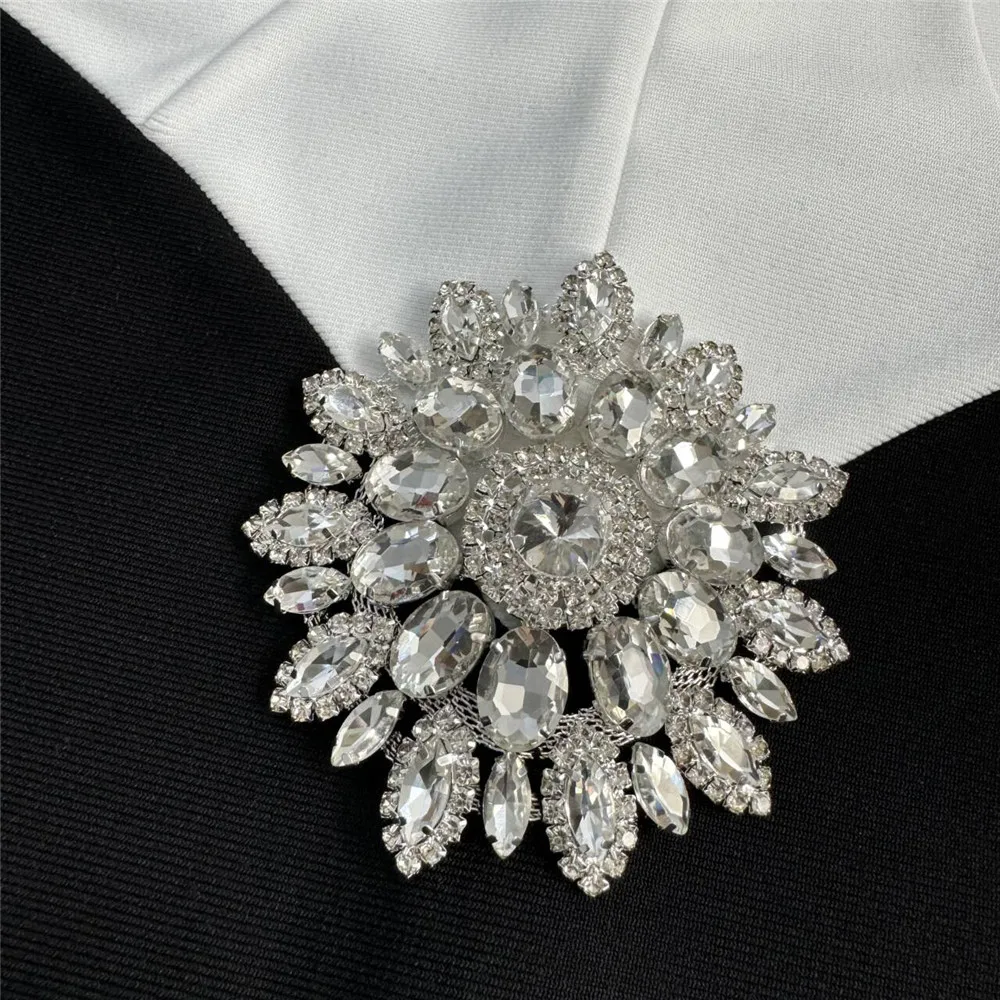 VC Color-Clash Corset Preto e Branco Sem Mangas Vestido de Cristal Gala Refinamento Festa de Casamento Vestido de Noite