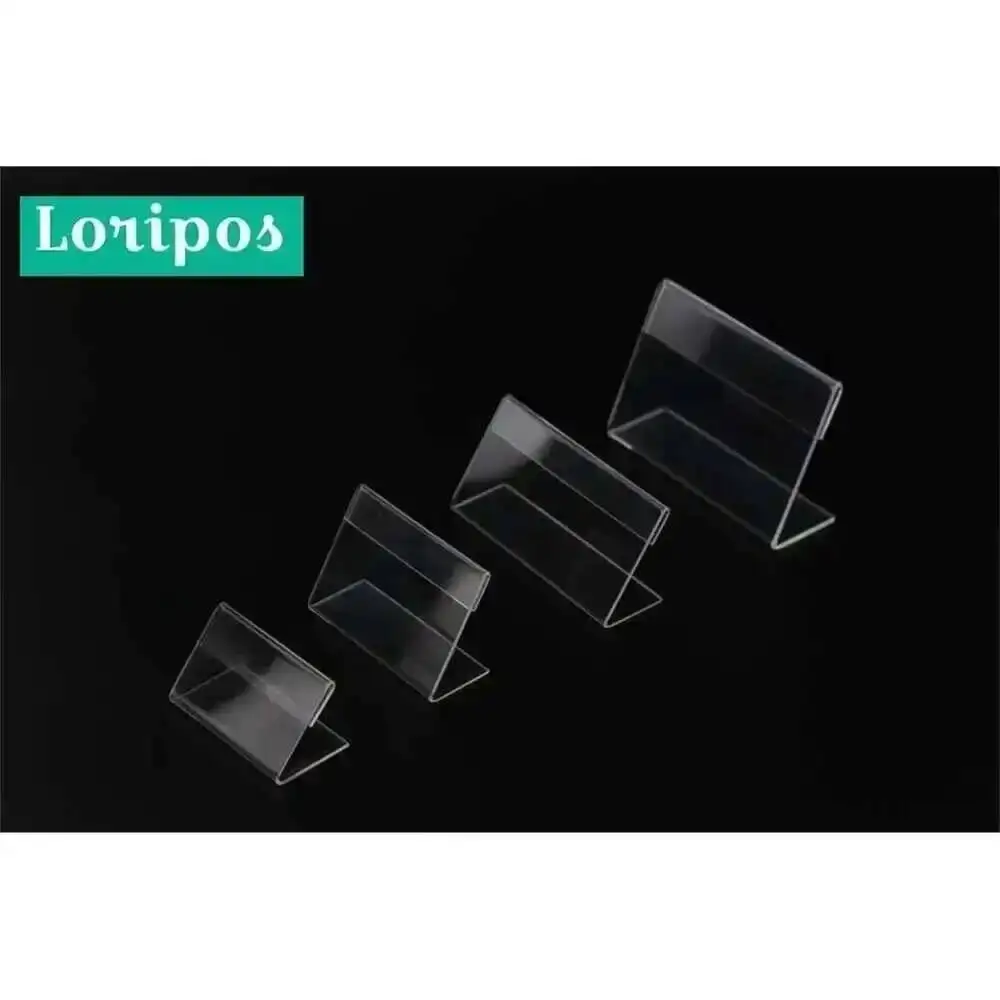 Acrylic t 1.3mm Clear Plastic Desk Sign Label Frame Price Tag Display Paper Card Holders Acrylic Label Holder Stand Frame 50pcs