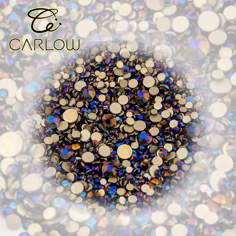 CARLOW Neue Farbe Metallic Blau Gold Rückseite Strass Hochwertige Flache Glassteine Hochzeitskleid-Dekoration – Detail 1