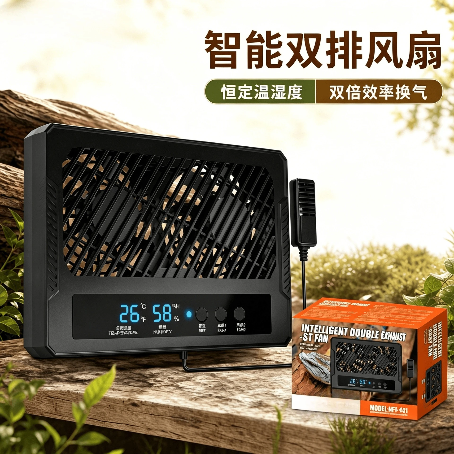 Climbing pet feeding box double row digital display fan cooling ventilation cooling pet lizard snake ventilation exhaust fan