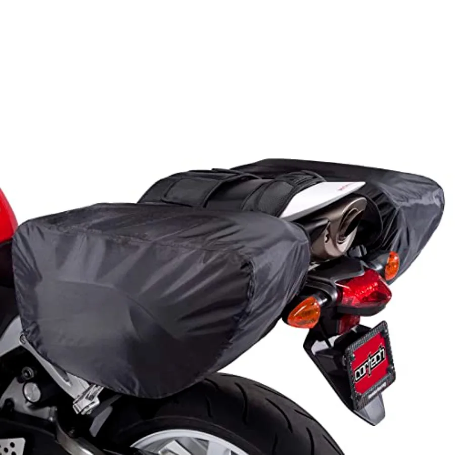 Motorcycle saddlebags for outdoor riding, durable nylon fabric, black color, waterproof and quick-release design