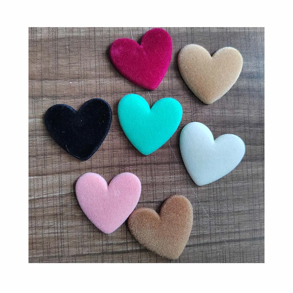 Mixed Flocking Love Heart Flatback Resin Scrapbooking DIY Garment Sewing Crafts Supplies Hairpin Jewelry Decor 31*35mm