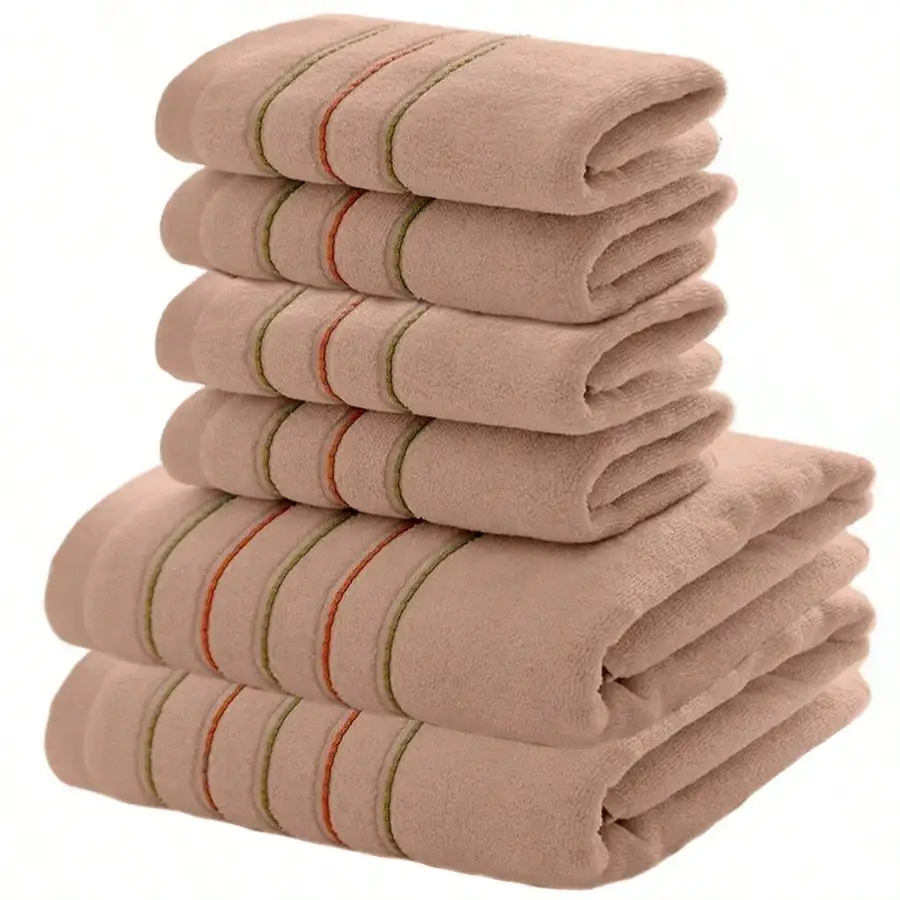 

Набор из 6 предметов: роскошные утолщенные банные полотенца из чистого хлопка - ультрамягкие, впитывающие, с полосатым дизайном, включает 2 банных полотенца и 4 полотенца для рук.