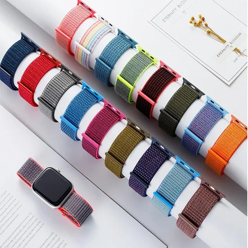 Tali nilon untuk jam tangan Apple, 44 MM gelang 40 mm 45/41mm 49mm 42mm 46mm 38mm gelang iwatch sere10 9 7 4 5 6 8 SE Ultra 2 3 Correa