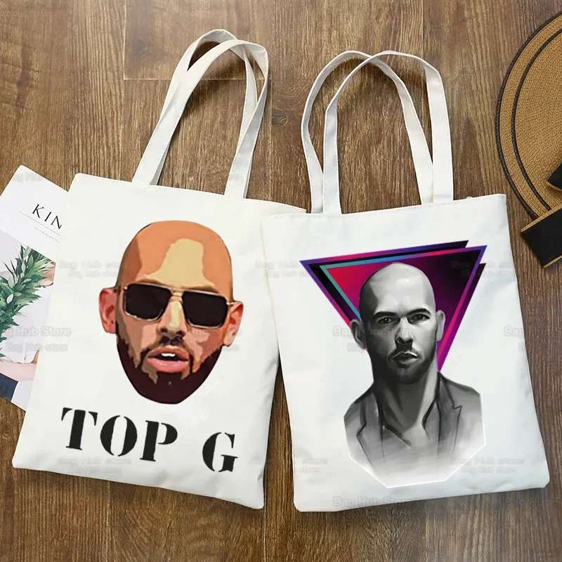 Andrew Tate Free Top G Shopper Bags กระเป๋าช้อปปิ้ง Tote Bag กระเป๋าสะพายไหล่ กระเป๋าผ้าแคนวาส กระเป๋าถือวิทยาลัยความจุขนาดใหญ่