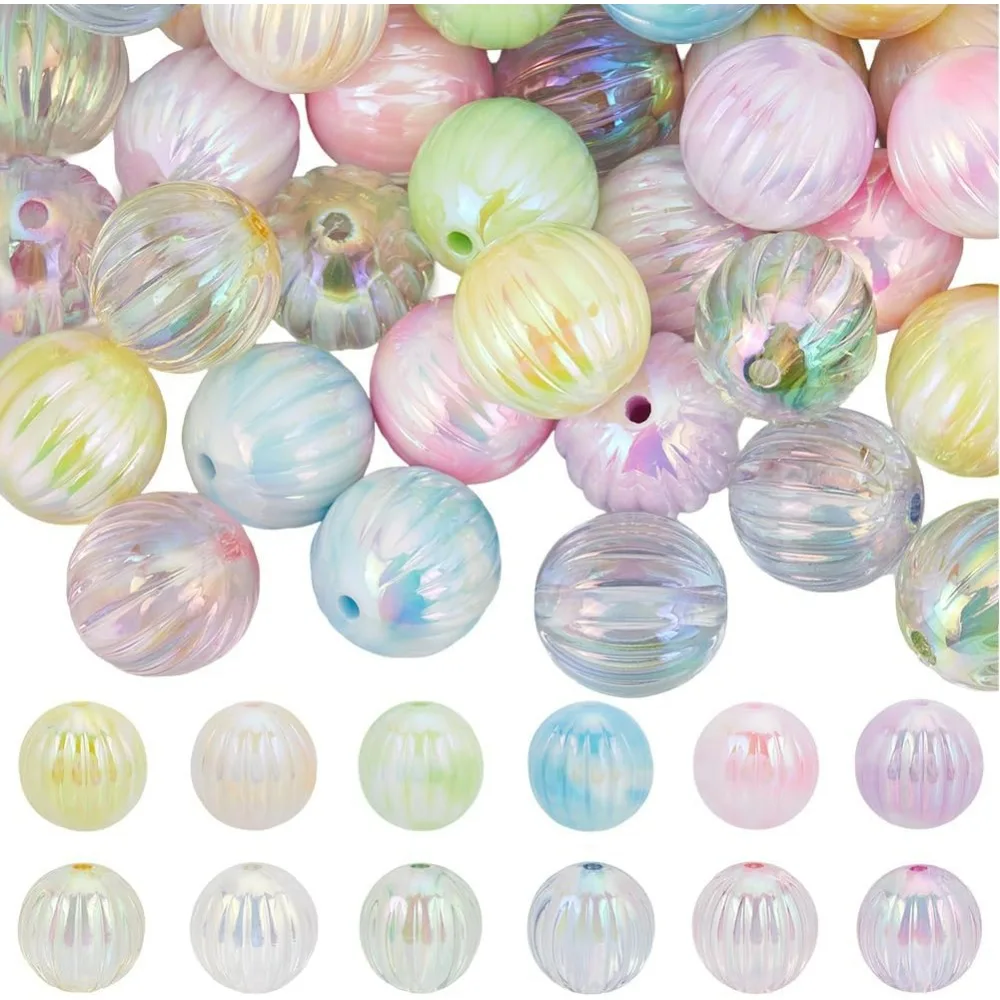 

1 Box 48Pcs 12 Colors 16mm Focal Beads Pumpkin Beads AB Shiny Acrylic Plastic Chunky Large Hole Loose Spacers for Jewelry Making