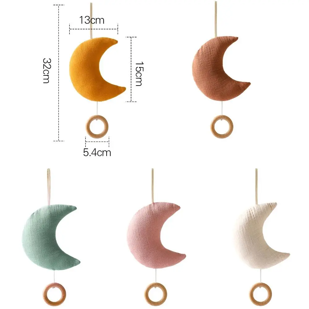 Moon Baby Bed Bell Rattle ของเล่นแบตเตอรี่ฟรีแขวนสายรัดเพลงของเล่นดึงเชือกตกแต่งผ้าฝ้ายเด็ก Comfort ของเล่น