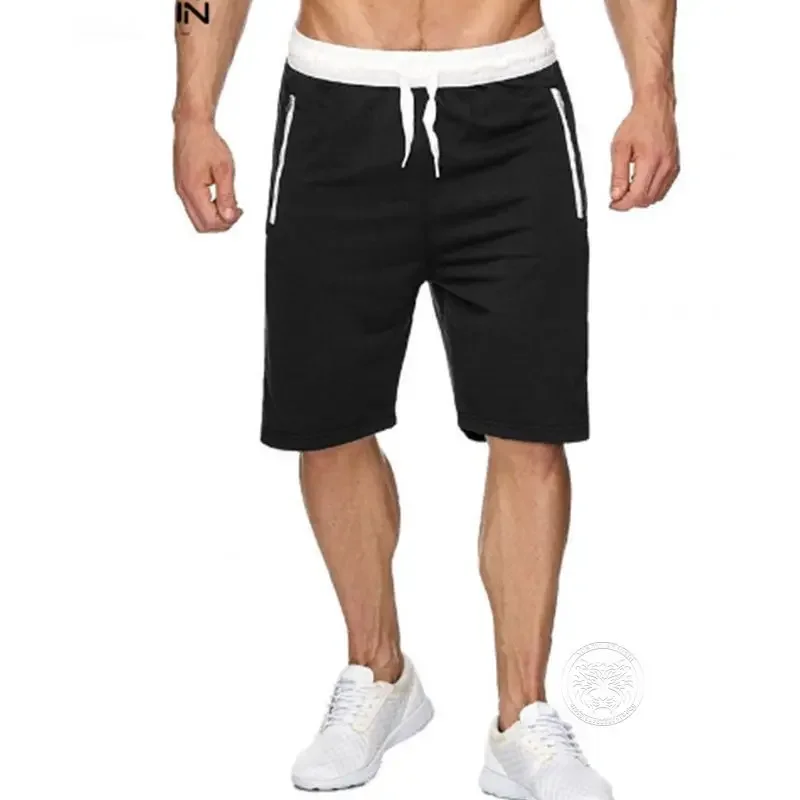 Summer Gym Fitness Breathable Thin Shorts Men\'s Running Fitness Sports 5-point Pants Drawstring Zipper Pocket Pants S-3XL