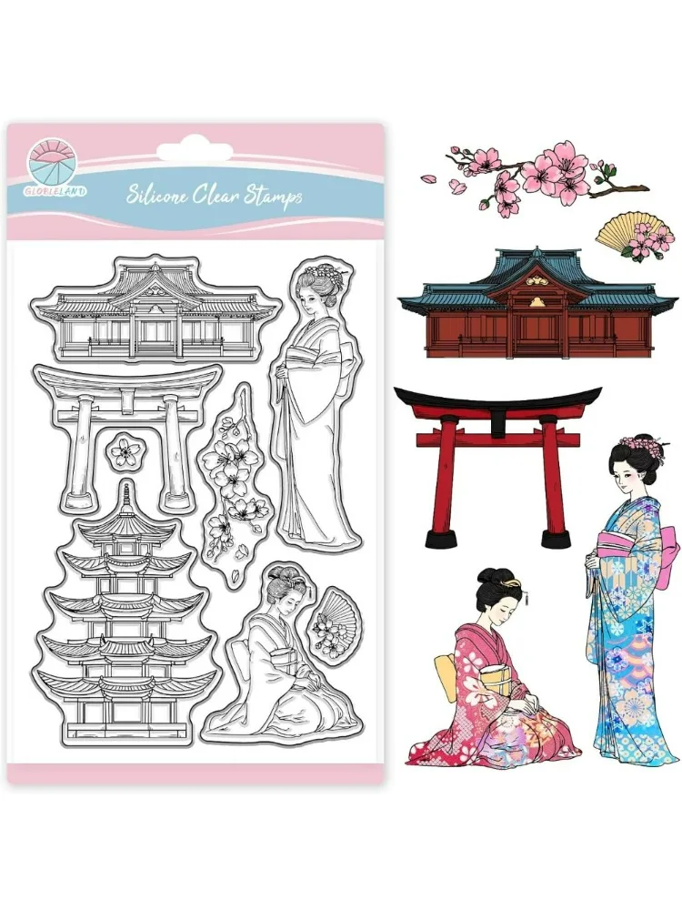 Timbres transparents d'architecture orientale pour Scrapbooking, tampons en Silicone pour femme, Kimono, Torii, fleur de cerisier, tampon Transparent pour carte