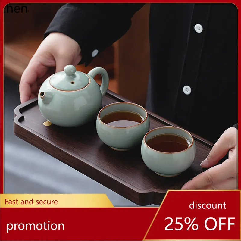 

H1 ru kiln tea set suitfor home one pot two cups two tea set ru porcelain open piece kung fu xishi teapot gift