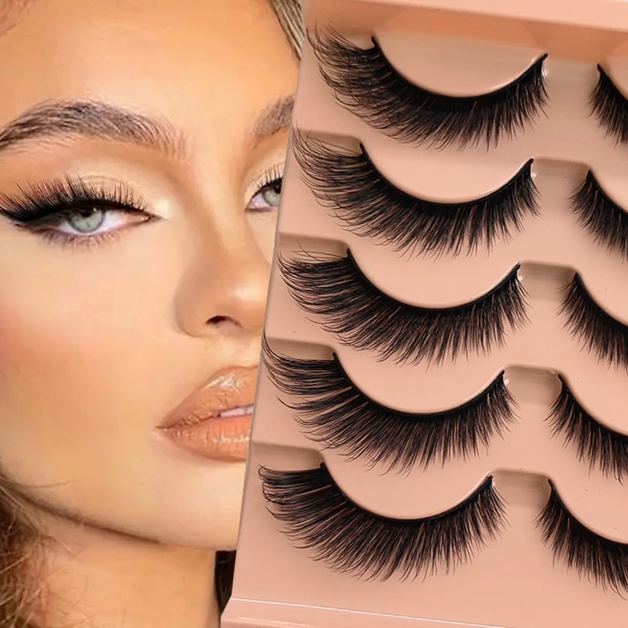 5 Pairs with a Natural Appearance Extension of 0.63 Inches for Cat Eyelashes and 8D Strip Fluffy Fox False Eyelashes