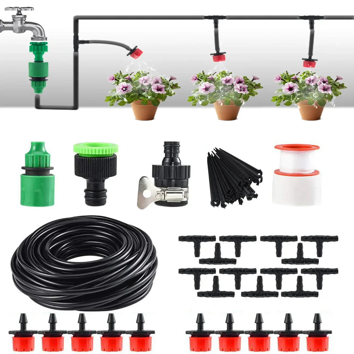 

Drip Irrigation System Kit,Automatic Plant Watering kit,DIY Adjustable Nozzle Emitters,Quick Connector Watering Misting System