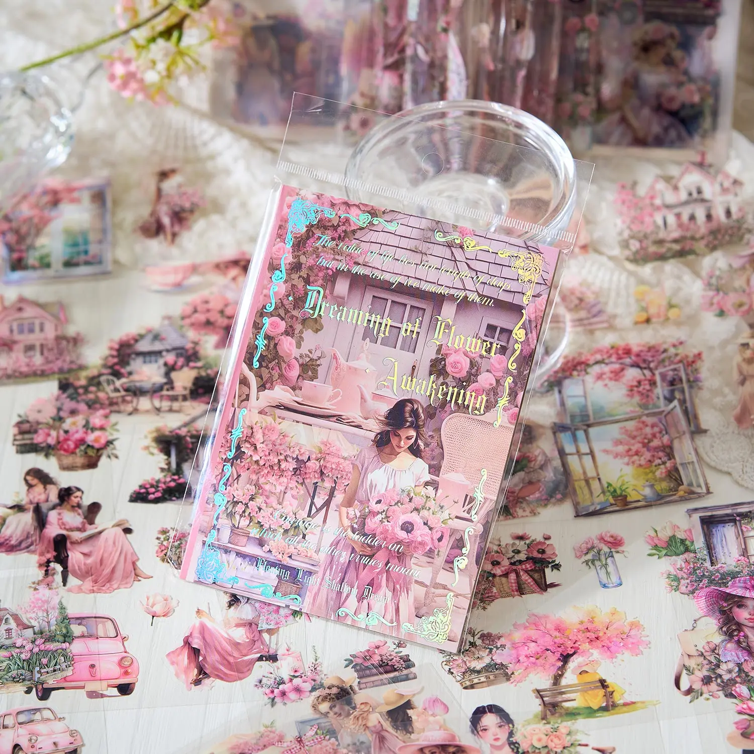 20 unids/bolsa libro de pegatinas de PET troqueladas luz flotante serie de sueños poco profundos tema de personaje Vintage pegatina para manual decoración de diario DIY
