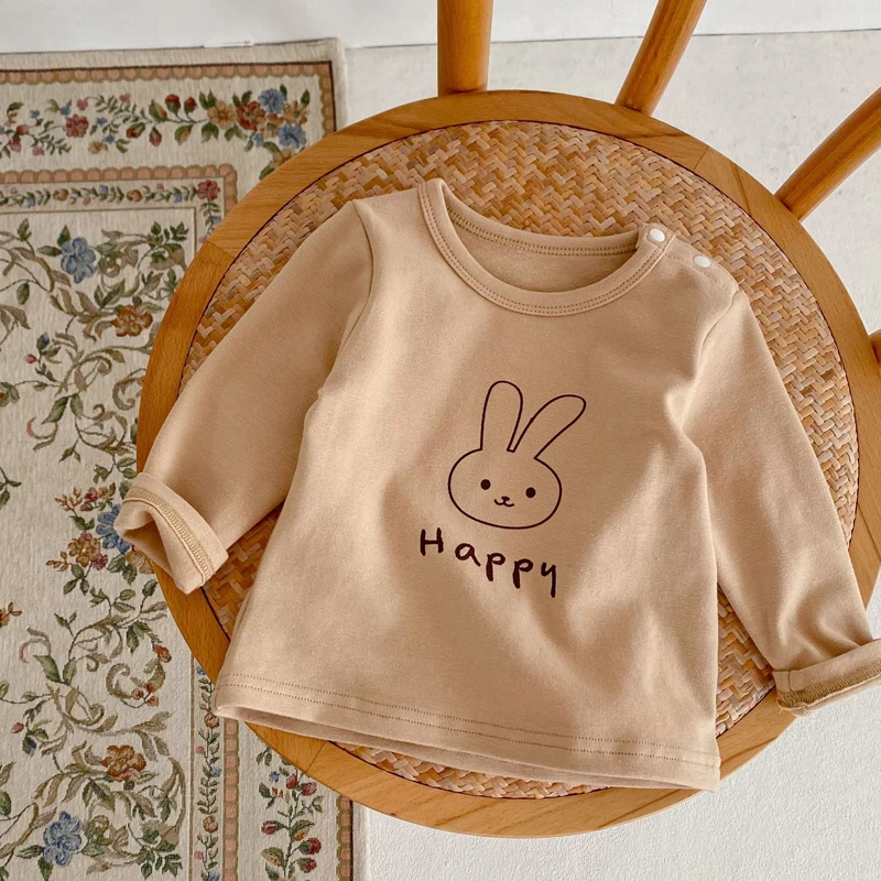 New autumn baby clothing, 0-3 year old girls, t-shirt round neck long sleeved base shirt, rabbit print top