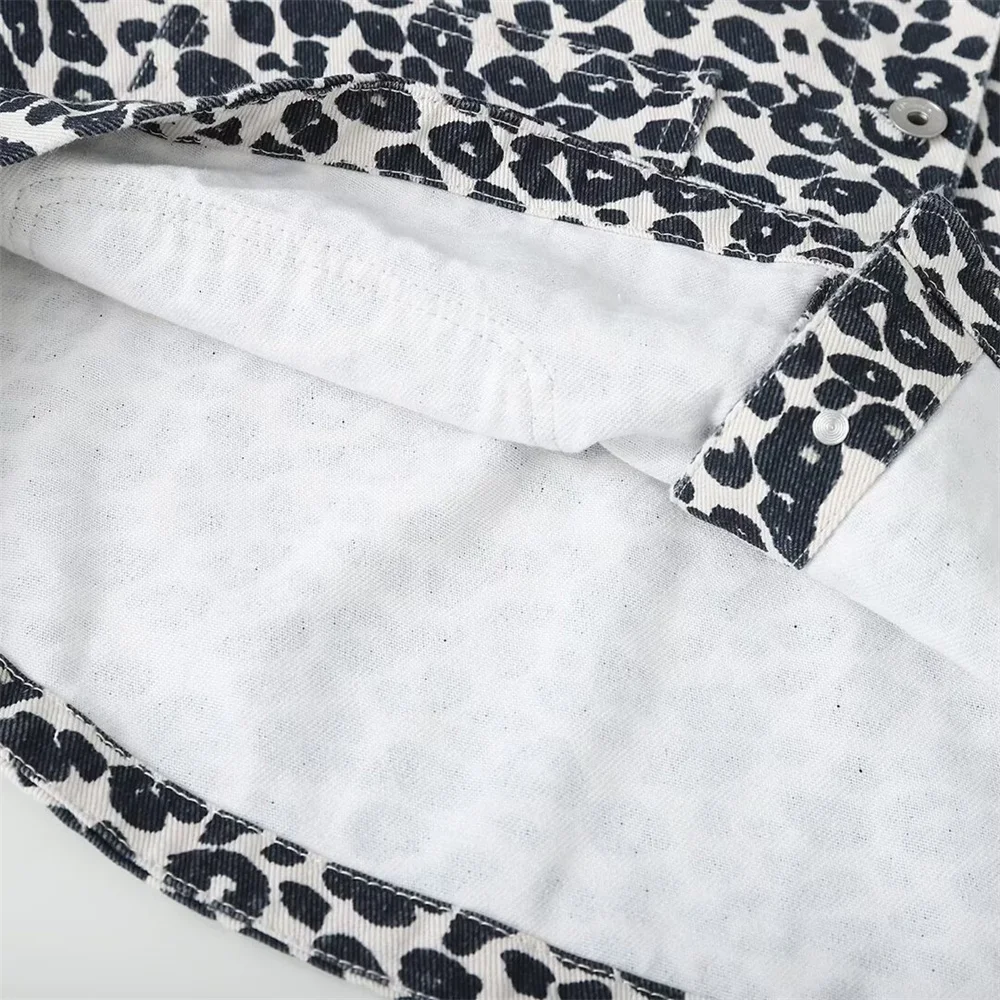 Women's clothing quality selection: autumn casual loose oversized lapel leopard print denim jacket jacket