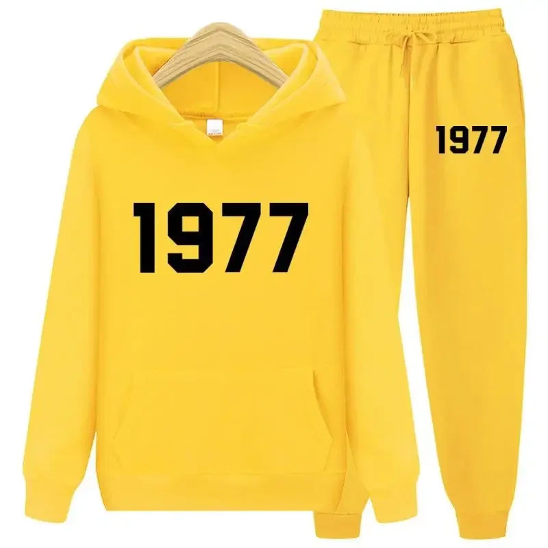 Autumn/Winter Warm Lined Hoodie Trousers 1977 Hoodie two-piece set men's and women's fashion brand High Street loose