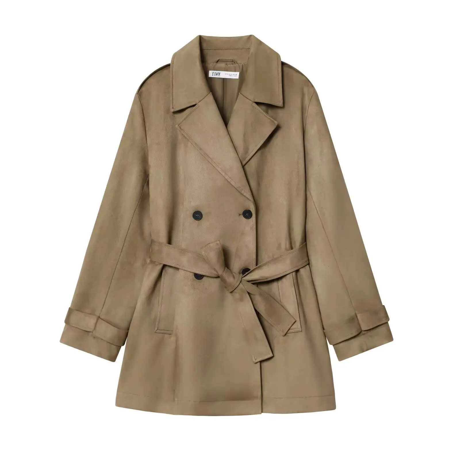 

KONDALA Chic Khaki Casual Woman Fashion 2025 Wind Coats Suede Sashes Long Outwear Vintage Double Breasted Pockets Mujer Trench