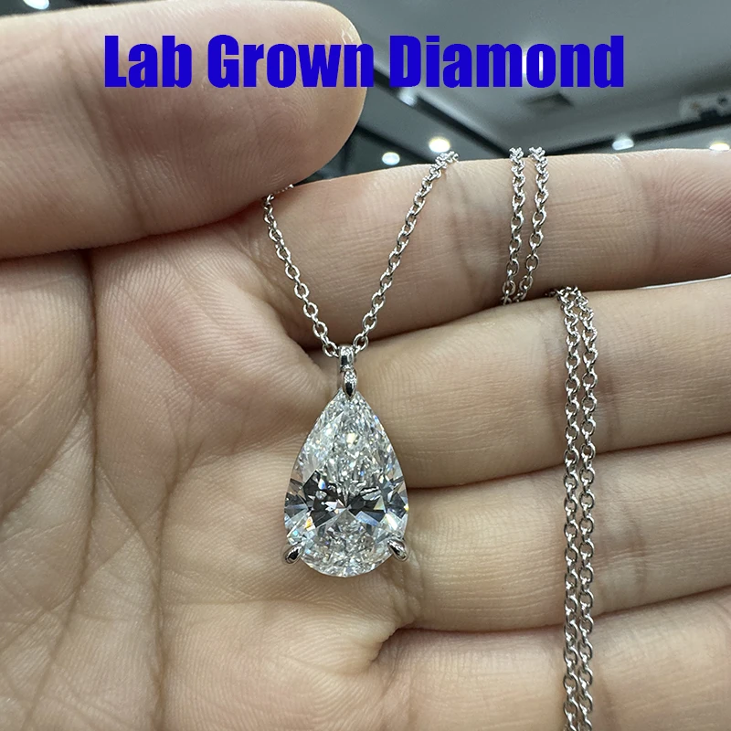 10 Ct Pear Lab Grown Diamond Pendant Necklace E/VS1 IGI Certified 14K White Gold