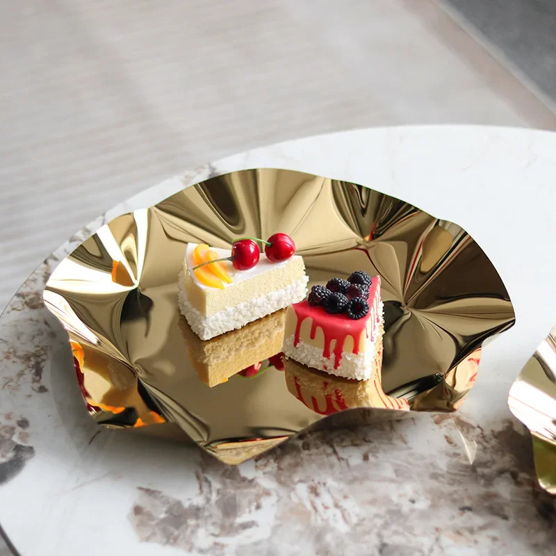 Corrugated Stainless Steel Fruit Plates, Service Plates, Fruit Bowls and Cake Plates, Delicious Home Decoration, Kitchenware