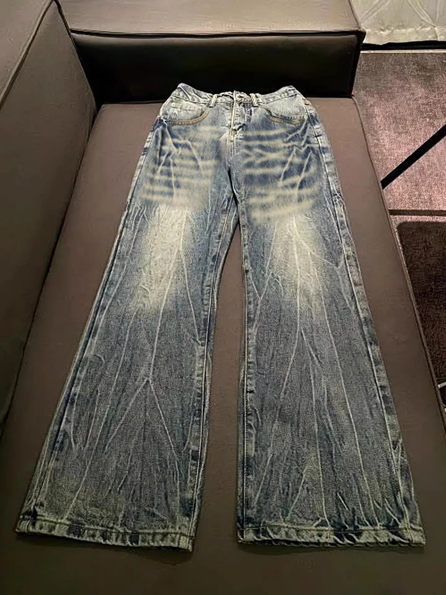 

American Retro Lightning Pattern Flared Jeans Men's Spring Cleanfit Straight Blade Pants American Casual Long Pants