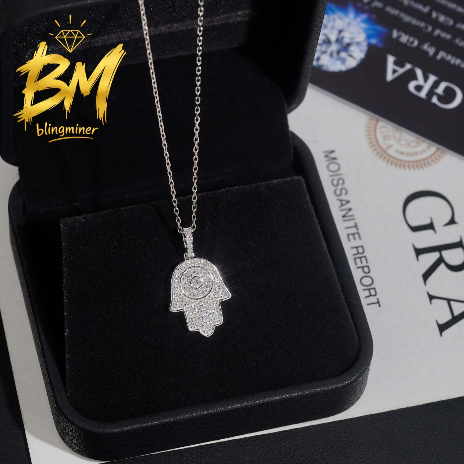 Blingminer Iced Out Hamsa VVS Moissanite Pendant For Men Women S925 Silver Pendants Jewelry Pass Diamonds Tester Free Shipping
