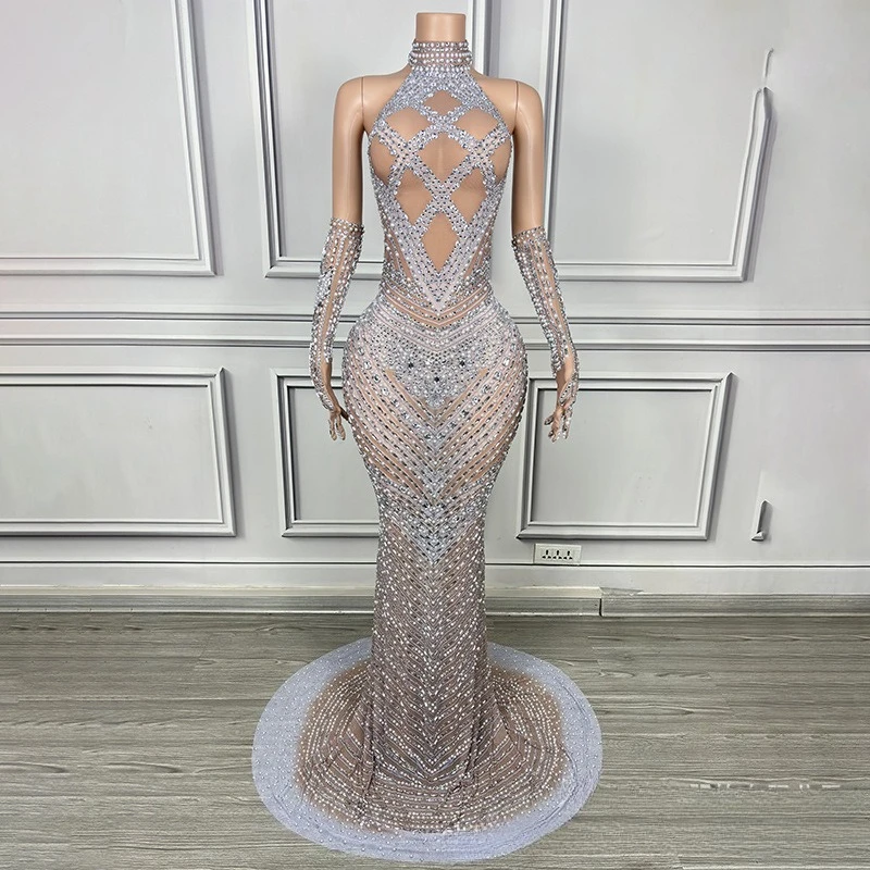 

Роскошное высококачественное платье длиной до пола, блестящее платье с кристаллами, бальное платье для свадьбы, дня рождения и ужина с перчатками, уникальные платья