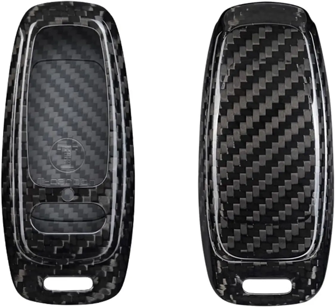 

Carbon Fiber Car Key Case Cover Suitable Compatible For Audi A3 A6 A7 A8 E-Tron RS6 RS7 Q7 Q8 Car Key Protection Accessories(Bla