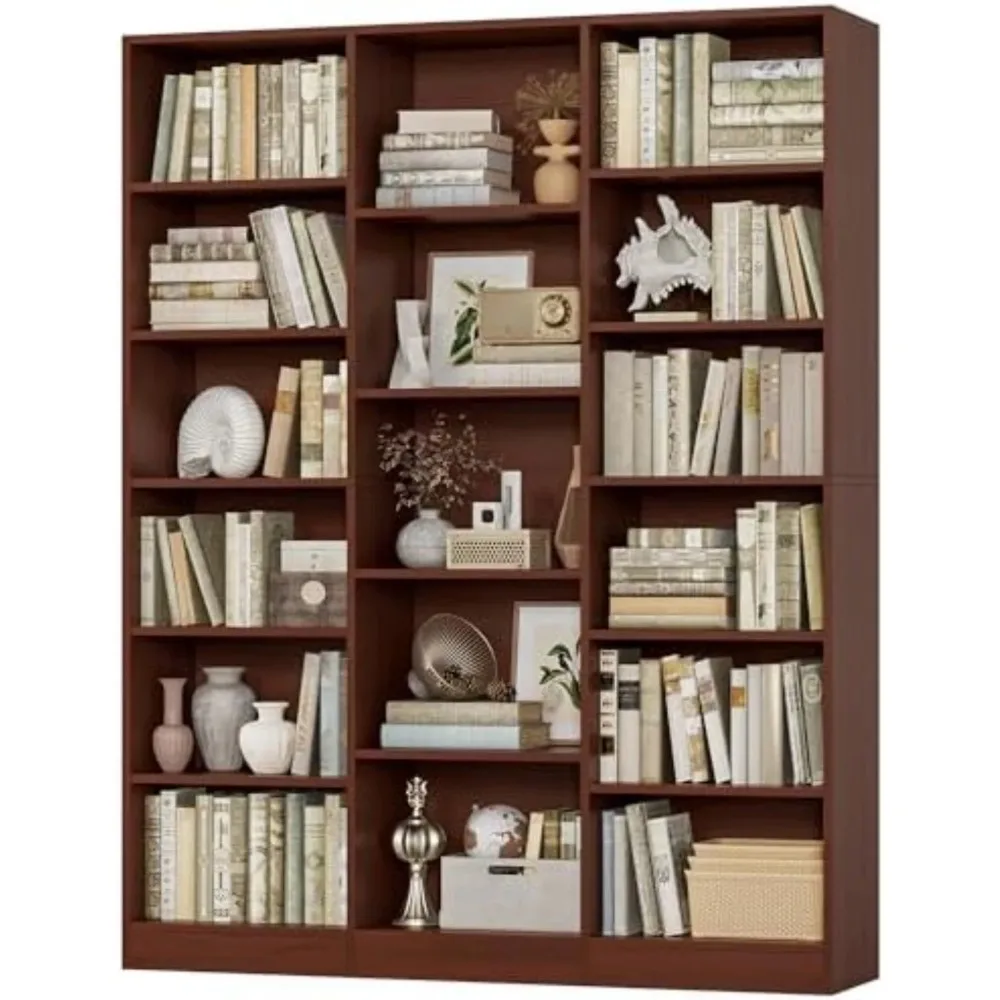 Triple Wide Bookshelf, Large Bookshelf with 17 Display Shelves | 74'' Tall Bookcases and Bookshelves, 58.7'' Extra Wide