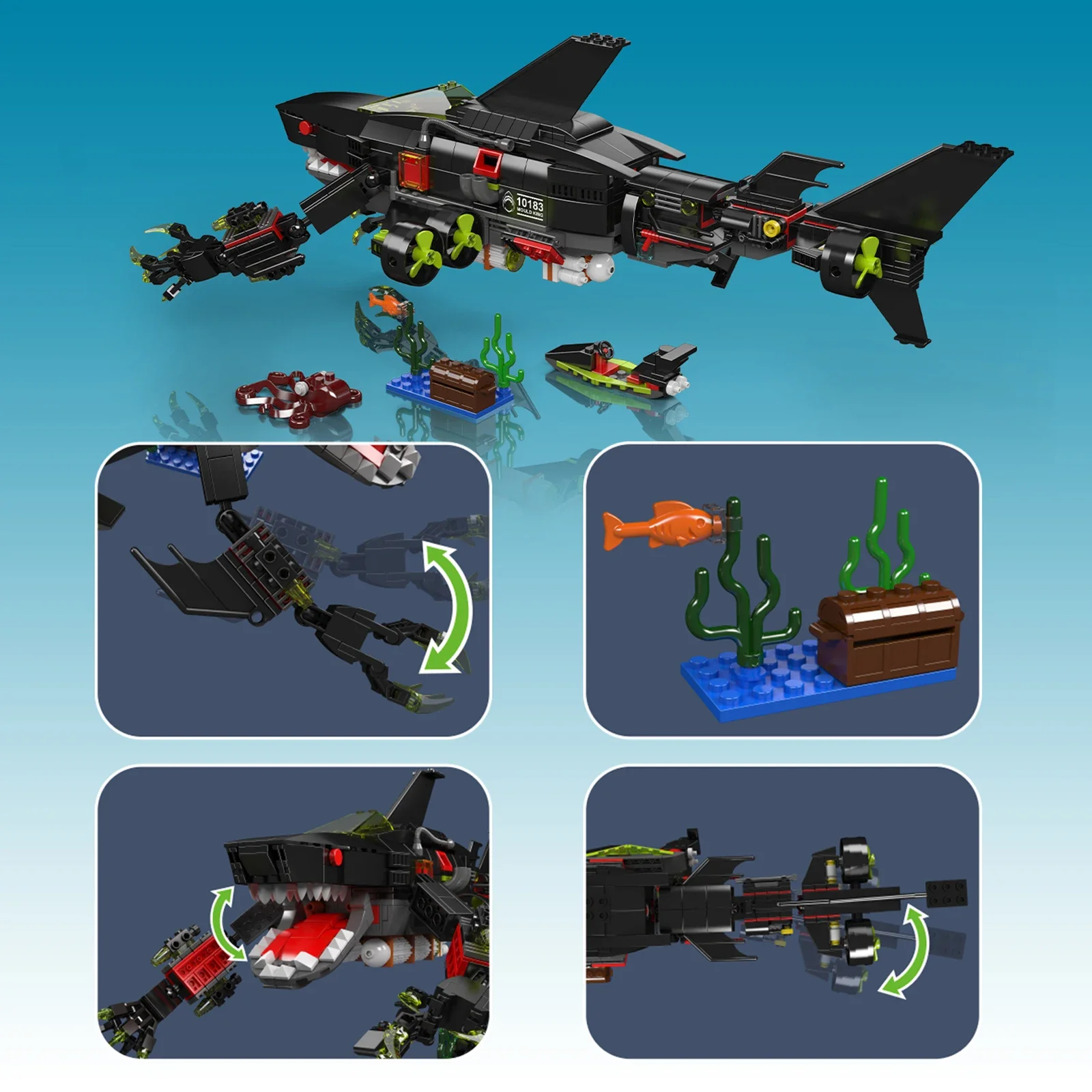 Mould King 1031PCS Mechanische Shark Modell Bausteine Set Marine Tier Serie MOC Ziegel Ornamente Kind DIY Spielzeug Geschenke 10183