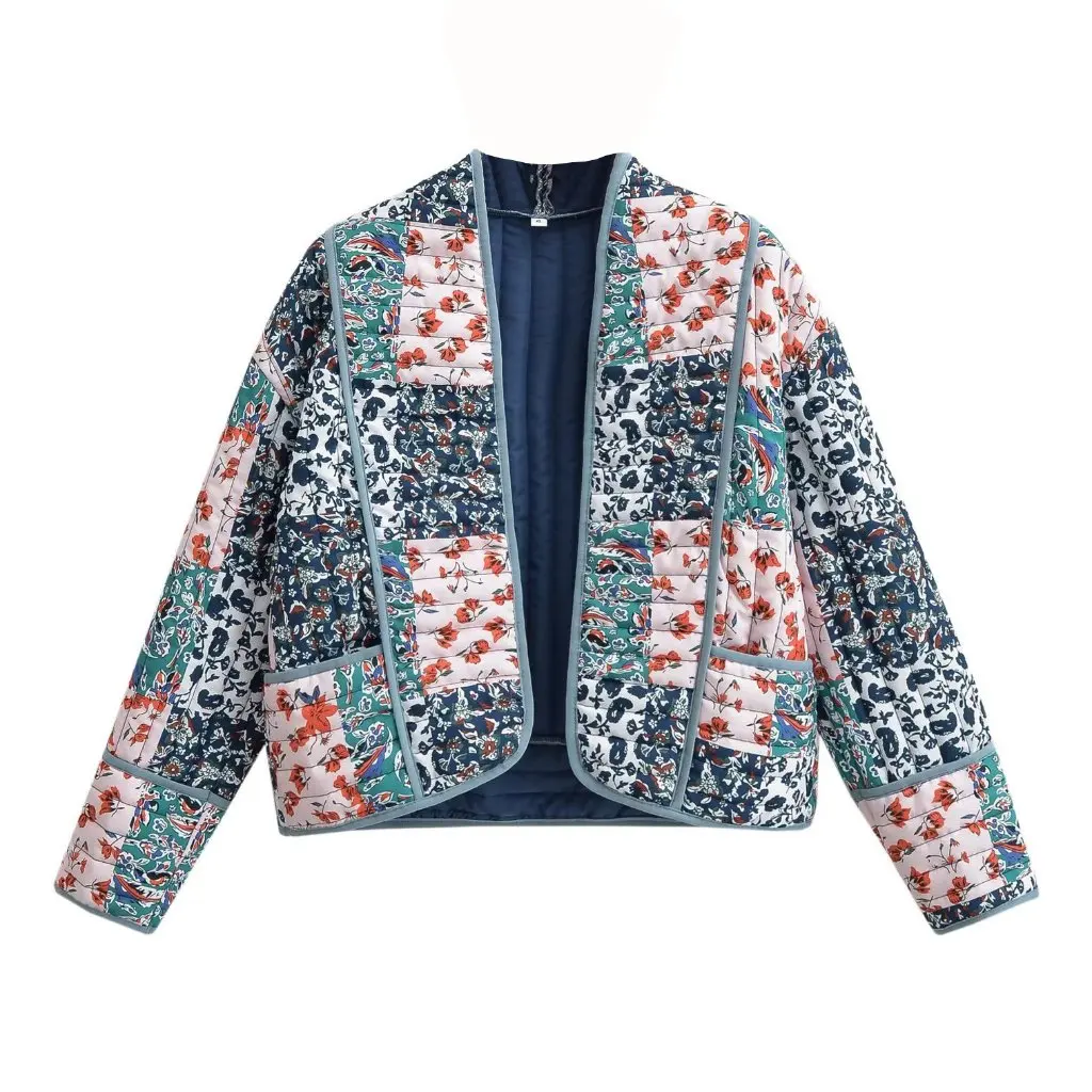 

Women's Fashionable Printed Loose Casual Cardigan Short Quilted Cotton Coat Autumn New Clothing C91685
