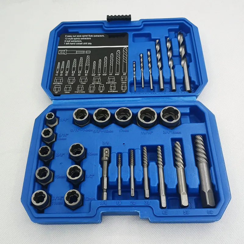 

2025 аксессуар для экстрактора поврежденных винтов, набор ручных инструментов, съемник гаек болтов, 26 шт./компл., набор инструментов для ремонта автомобиля, гнездо для снятия гайки болта тоже