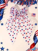 Patriotic Star Print Mesh Hair Bow Clip Red White Blue Festival Accessory - Image 2