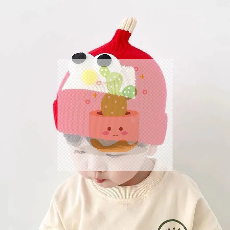 秋と冬のベビー帽子かわいいベビー帽子韓国スタイルプルオーバーウール帽子耳保護子供用ニット帽子