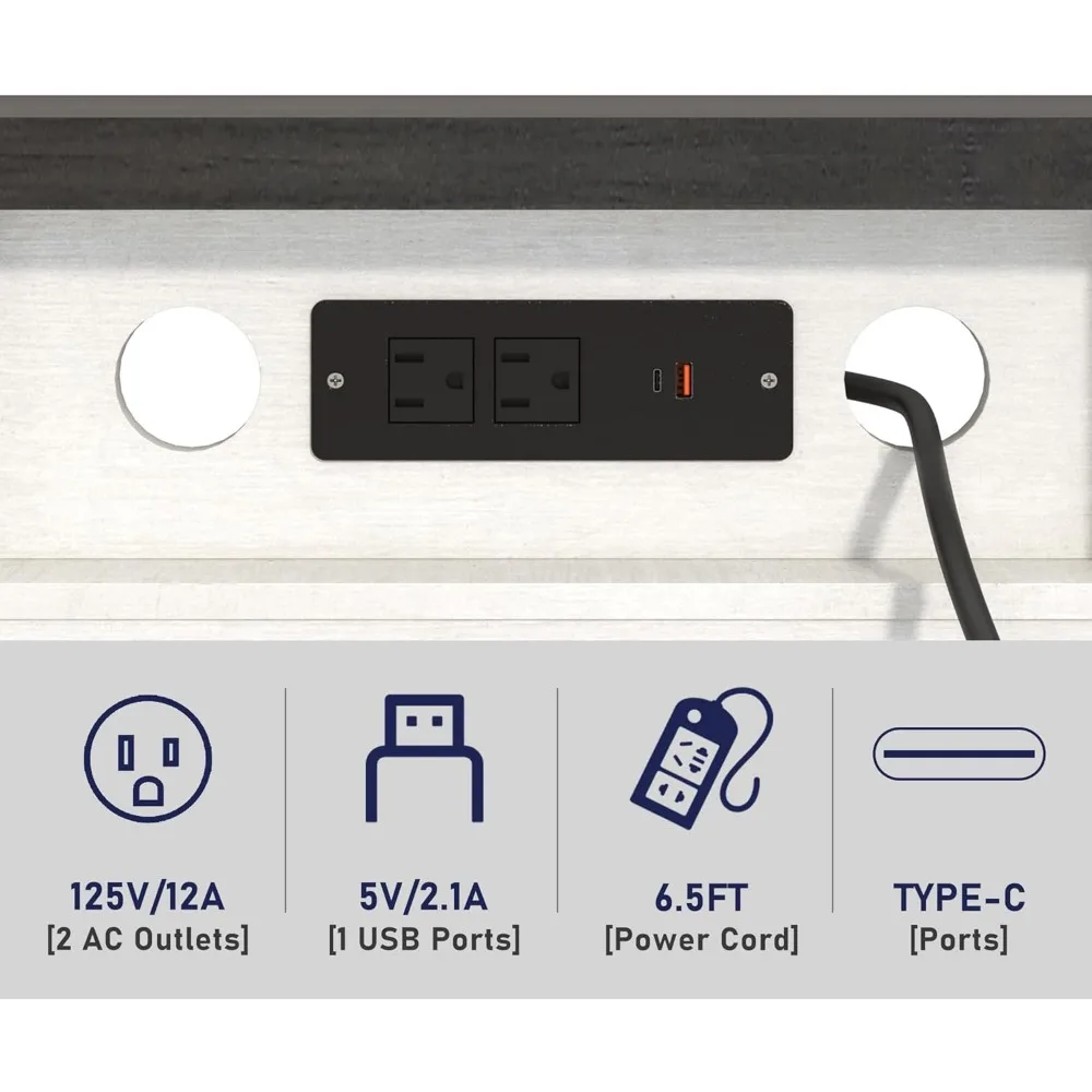 مدفأة كهربائية 75 بوصة مع رف مع منافذ طاقة لتلفزيون 70 بوصة، حامل تلفزيون مدفأة المزرعة الطويلة مع سخان وجهاز تحكم عن بعد، أ