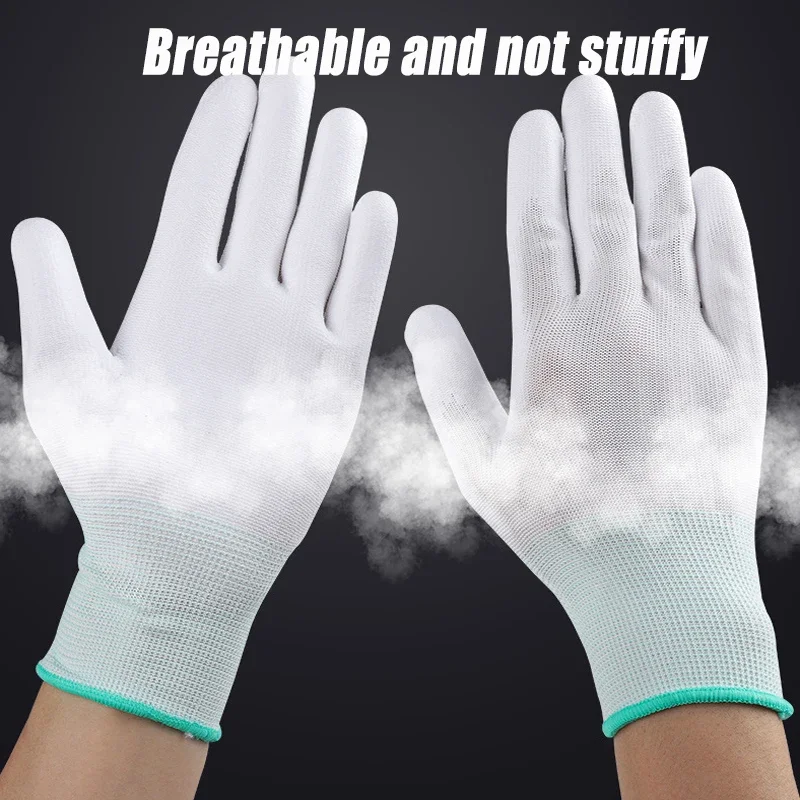 Anti-static Coated Labor Gloves PU Coated Palm Coated Paper White Dustless Gloves High elasticity locking line Nylon Material