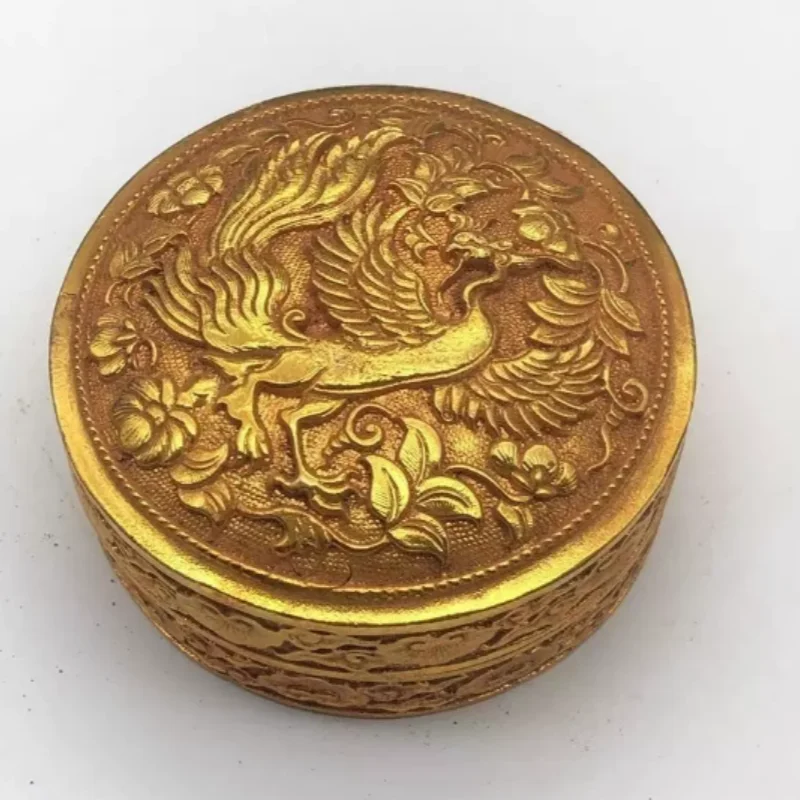 Antique Copper Collection Four Great Divine Beasts rosefinch Relief Ink Cartridge Storage Box Folk Art Collection Crafts