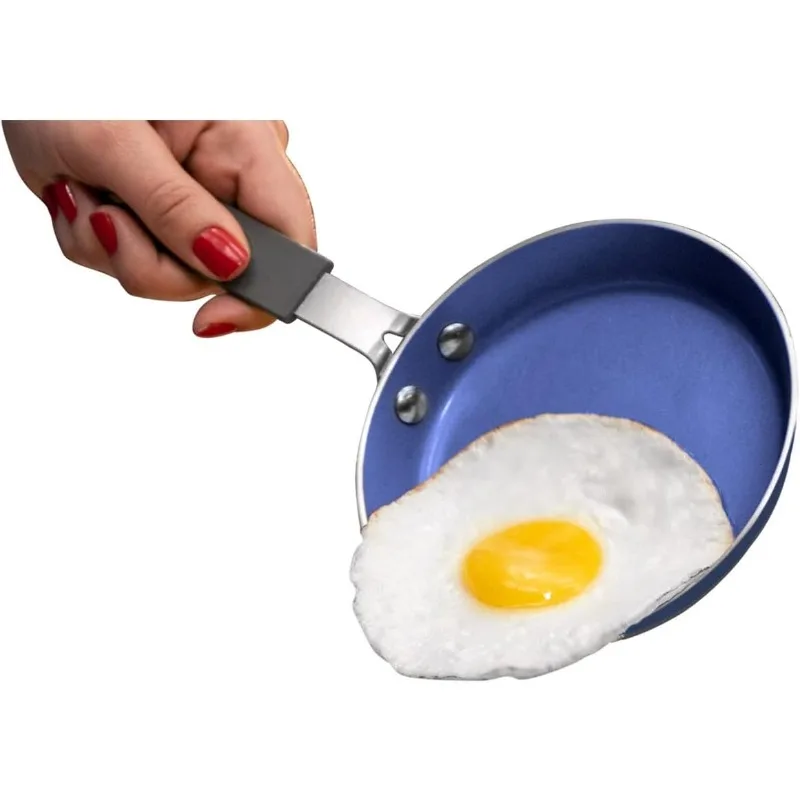 Blue Mini Nonstick Egg Pan & Omelet Pan – 5.5” Single Serve Egg Nonstick/Skillet,  Small Frying Designed, Dishwasher Safe