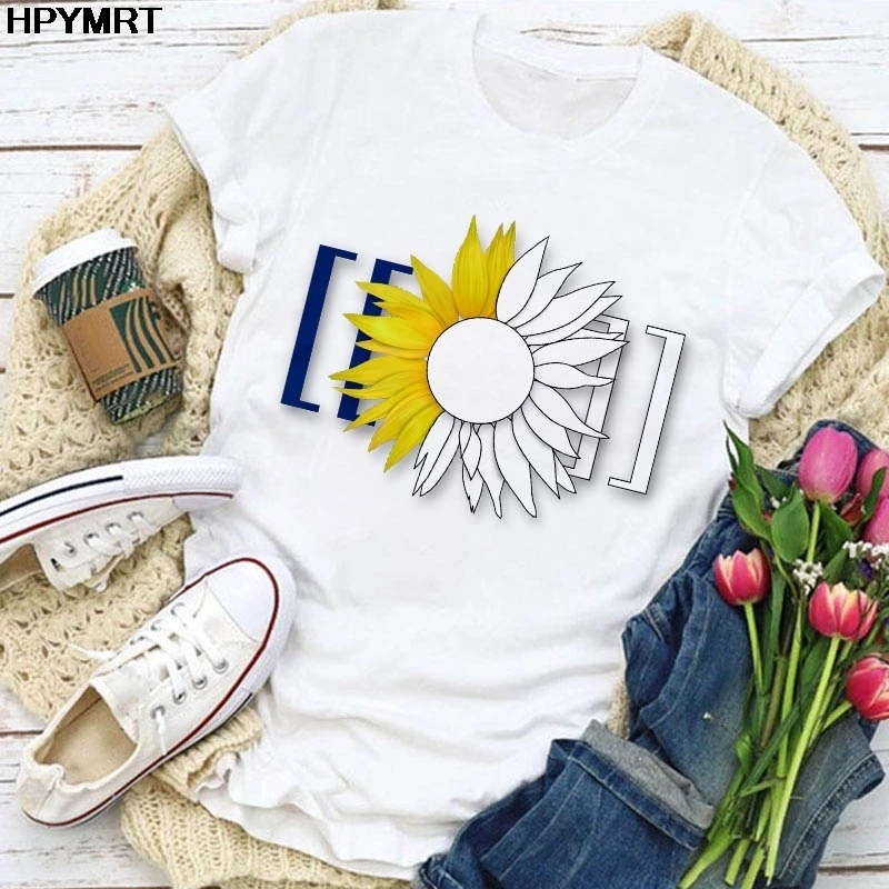 Tshirt Women Summer Clothes daisy Print Pattern Flower Sweet Short Sleeve T Shirt Female fashion T-shirt Casual Tops Tees cloth