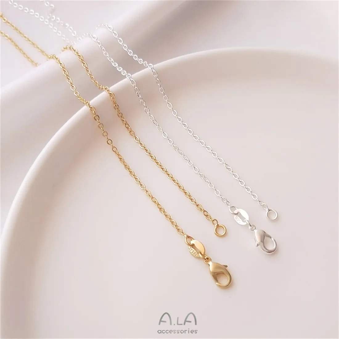 

Bao Zhenjin JF14K Clavicle Chain 50cm Steel Print 925 Silver Necklace DIY Handmade O-shaped Chain Bare Chain Accessory B753