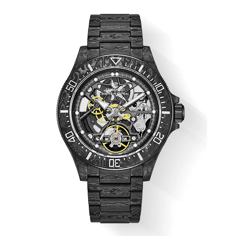 CRONUSART Мужские автоматические часы 42 мм Механические наручные часы Корпус и ремешок из углеродного волокна Светящийся сапфировый вращающийся безель из углеродного волокна