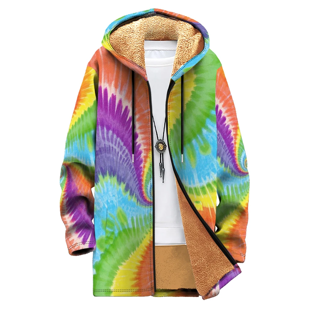 

Trendy Vintage Geometric Unisex Hooded Zip-Up Jacket Soft Fleece Lining Streetwear Style Winter for Men and Women Casual Outfit