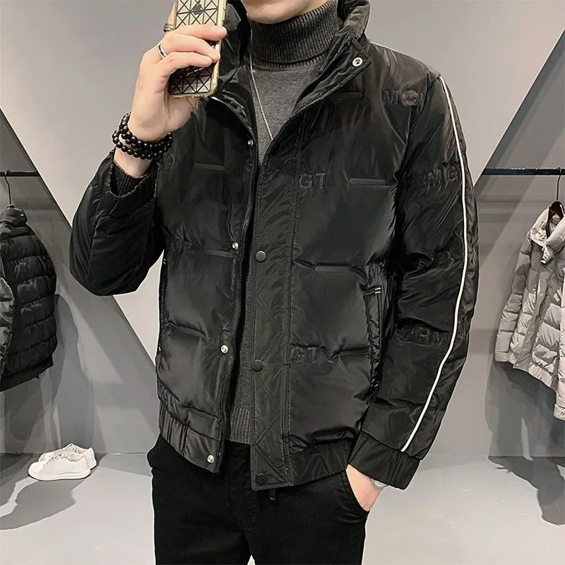 Winter New Male Thick Warm Down Jacket Men Korean Style Trendy Stand Collar Short Outcoat Casual Large Size Solid Color Outwear